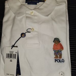Classic White Kids Polo Shirt with Embroidered Bear